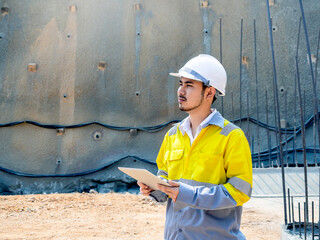 Young Asian tunnel engineering working at construction site.