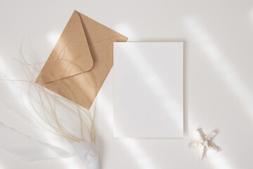 5x7 white card mockup with craft envelope