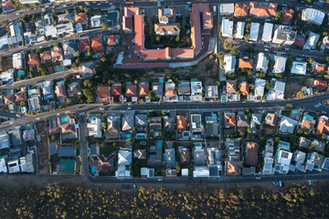 Overhead bird eye view of houses in Cape town