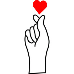 Korean heart sign. Finger love symbol. Happy Valentines Day. I love you hand gesture. Vector illustration. Self love. Korean heart design for print greeting cards, banner, poster