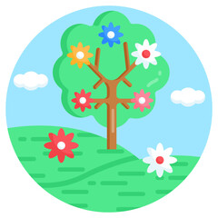 
Flowers on tree, concept of spring tree icon

