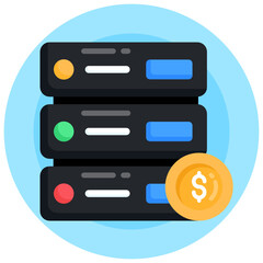 
Dollar with server, flat round icon of server payment 

