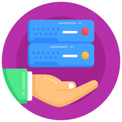
Dataserver in hand, flat icon of hosting services

