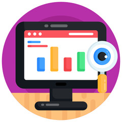 
A business monitoring website, website analytics, business website flat icon 


