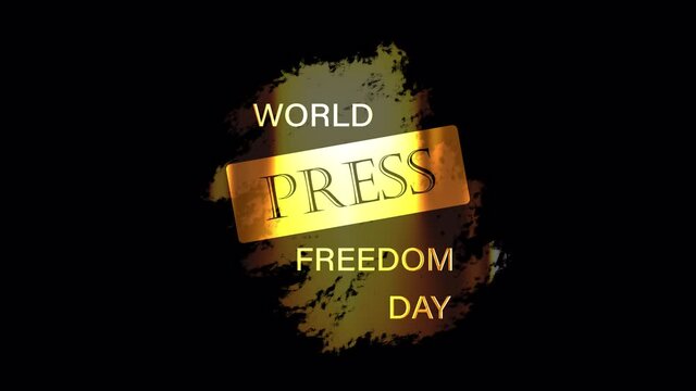 WORLD PRESS FREEDOM DAY golden text badge banner loop animation isolated word using QuickTime Alpha Channel ProRes 4444. 4K 3D Illustration isolate effect element for composition on your footage.