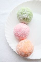 Japanese ice cream Mochi in rice dough. Traditional Japanese dessert 