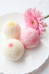 Japanese ice cream Mochi in rice dough. Traditional Japanese dessert 