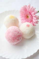 Japanese ice cream Mochi in rice dough. Traditional Japanese dessert 