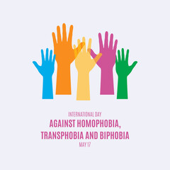 Fototapeta premium International Day Against Homophobia, Transphobia and Biphobia vector. Colored raised hands up shape vector. Day Against Homophobia, Transphobia and Biphobia Poster, May 17. Important day