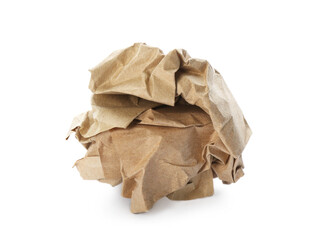 Crumpled sheet of kraft paper isolated on white