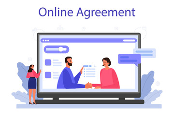 Business consolidation online service or platform. Office characters