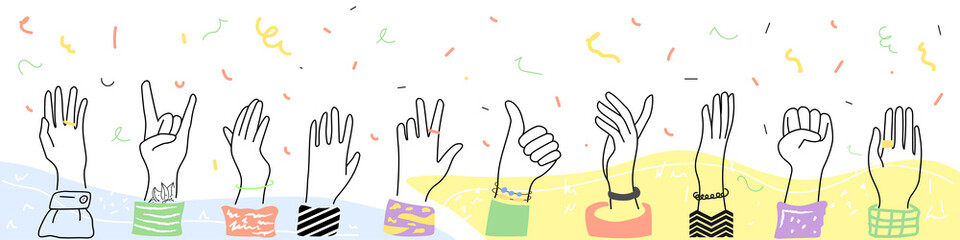 Raised hands, a symbol of celebration, festival, unity of people.