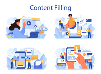 Content filling concept set. Making responsive and viral content