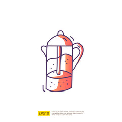 coffee or tea kettle jug for cafe concept vector illustration. hand drawing doodle gradient fill line icon sign symbol