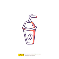 iced coffee to go cup for cafe concept vector illustration. hand drawing doodle gradient fill line icon sign symbol