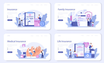 Health insurance web banner or landing page set. Idea of security