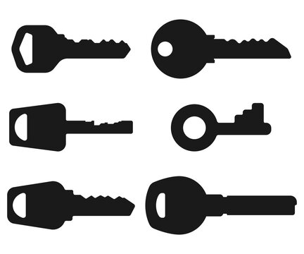 Keys vector black silhouettes set isolated on a white background.