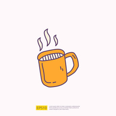 hot coffee cup for cafe concept vector illustration. hand drawing doodle fill color icon sign symbol