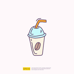 iced coffee to go cup for cafe concept vector illustration. hand drawing doodle fill color icon sign symbol