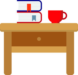 Small table or bedside table. Books. Accumulated knowledge symbol. Library.