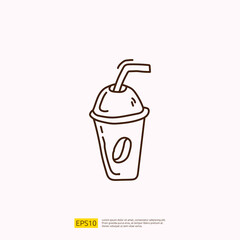 iced coffee to go cup for cafe concept vector illustration. hand drawing doodle linear icon sign symbol