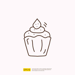 cupcake for cafe concept vector illustration. hand drawing doodle linear icon sign symbol