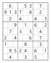 Classic Sudoku. Grids with numbers on white background, illustration