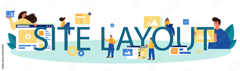Poster web site layout typographic header. web development, mobile app