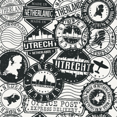 Utrecht Netherlands Stamps Background. City Stamp Vector Art. Postal Passport Travel. Design Set Pattern.