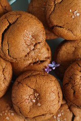 chocolate chip cookies with salt and cracks close-up. minimalist food design.