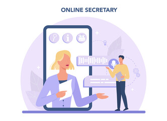 Secretary online service or platform. Receptionist answering calls