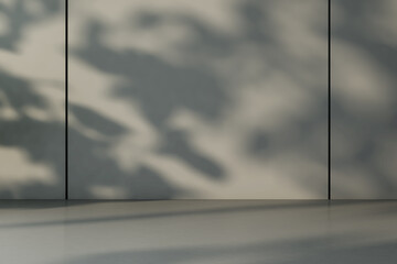 Fototapeta na wymiar Sunset wall with shadows and blank glossy empty surface. 3D rendering, mockup