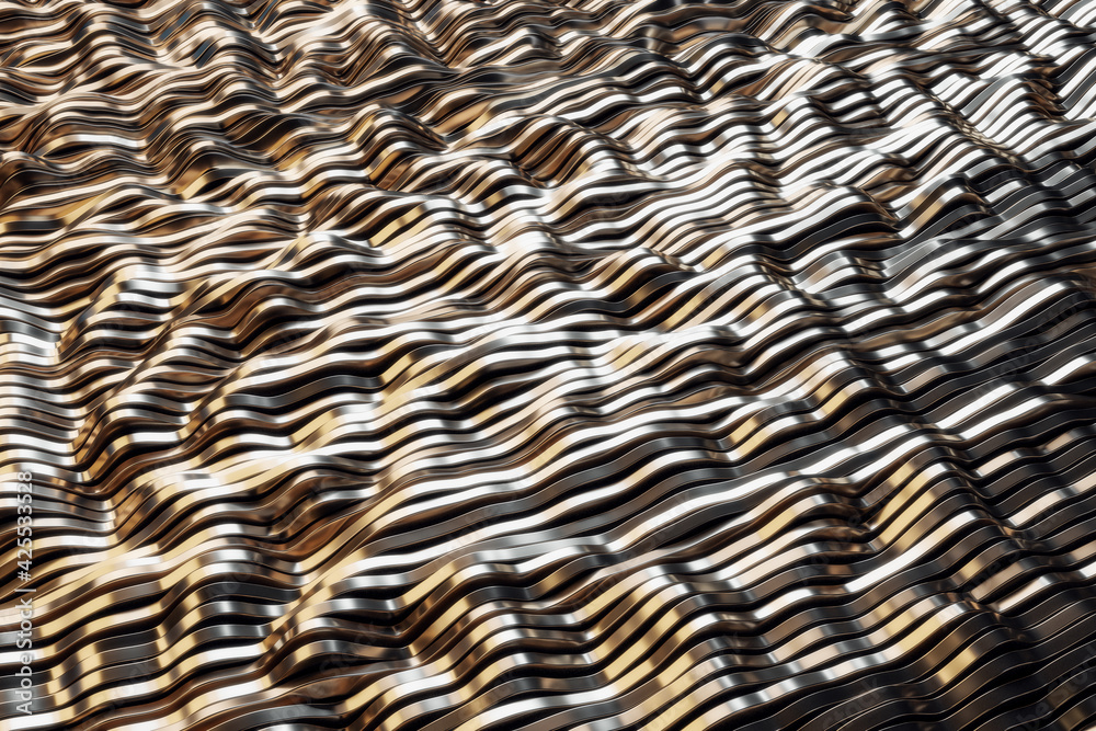 Poster Goden gradient wavy patterns, wallpaper design and backgrounds concept. 3d rendering
