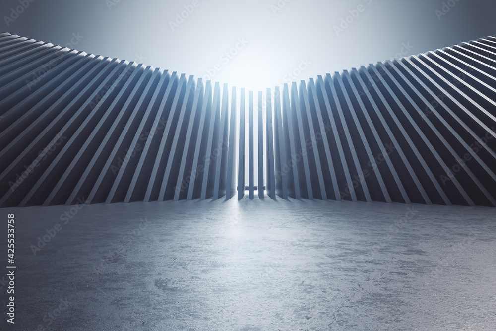 Poster Stylish abstract design with domino effect wall and blank concrete wall. 3D rendering, mockup