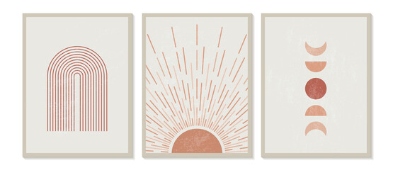 Mid century modern minimalist print with contemporary geometric Moon phases