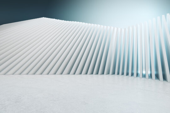 Modern futuristic design object with light floor and wall. 3D rendering, mock up