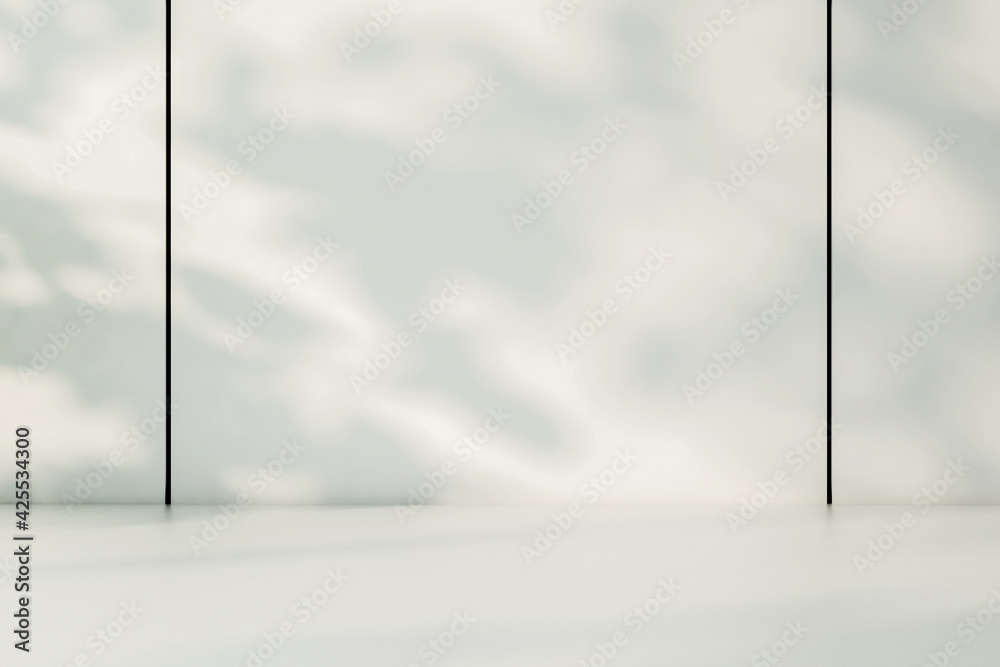 Aufkleber light glossy surface with copyspace on abstract light wall backdrop. 3d rendering, mock up
