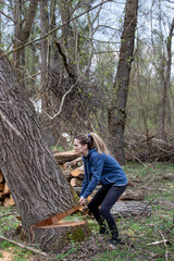 Girl breaking wood down