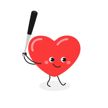Funny cartoon heart character baseball player batter