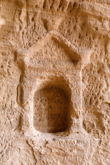 Carvings of the Nabataean in the Siq of Jabal Ithlib in Al Ula, Saudi Arabia