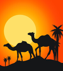 Fototapeta na wymiar Camels Silhouette vector illustration
