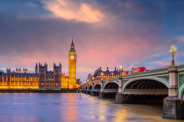 Naklejka na ściany i meble London city skyline with Big Ben and Houses of Parliament, cityscape in UK