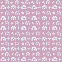 seamless pattern with rainbows. digital illustration. decor for decoration. Wallpaper for the children's room. cute design. Clip art for scrapbooking. texture - 425537359