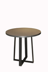 Gray round loft table on a black stand on a white background. Interior element
