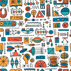 Fototapeta na wymiar Physics icons, sign and symbols. Seamless Pattern Background for your design