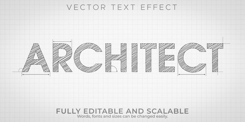 Architect drawing text effect, editable engineering and architectural text style