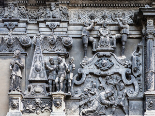 Fragment of the exterior of Chapel of Boim in Lviv, Ukraine. Decoration of facade of Chapel of Boim. It's a part of Lviv's Old Town, a UNESCO World Heritage Site.