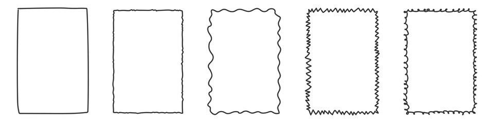 Set of hand-drawn frames isolated on white background. Doodle style. Vector illustration