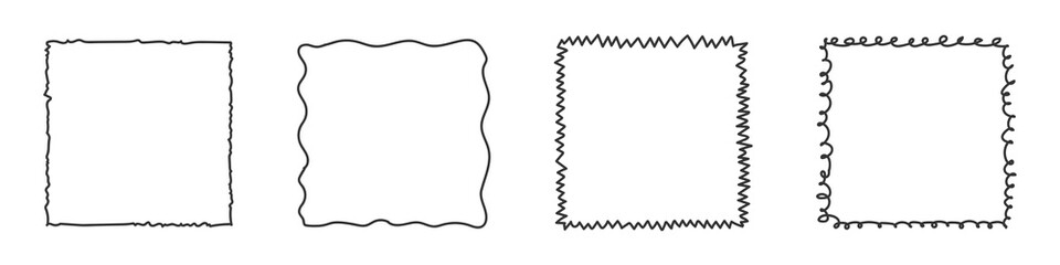 Set of hand-drawn frames isolated on white background. Doodle style. Vector illustration