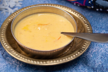 Indian rice pudding in small serving bowl